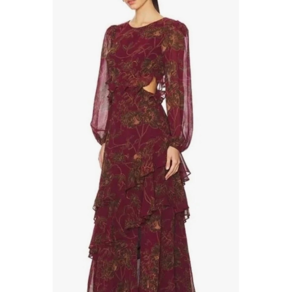 ASTR The Label Biella Plum Floral Cutout Ruffle Maxi Dress Size XL wedding event - Picture 11 of 11